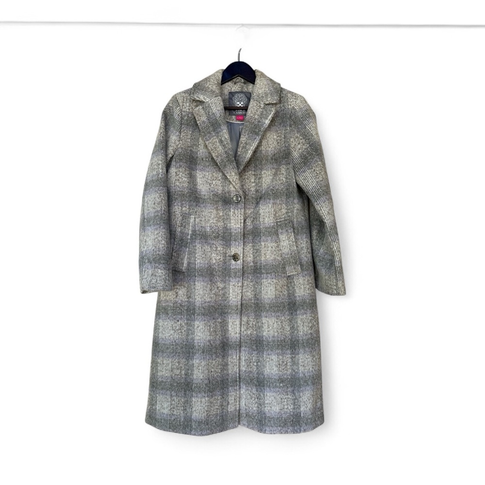 Vince Camuto Gray Checkered Plaid Boyfriend Coat. Size Small. NWT